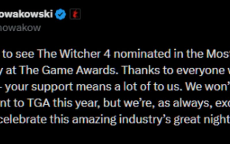 CD Projekt Red has confirmed that no new content for The Witcher 4 will be revealed at The Game Awards.